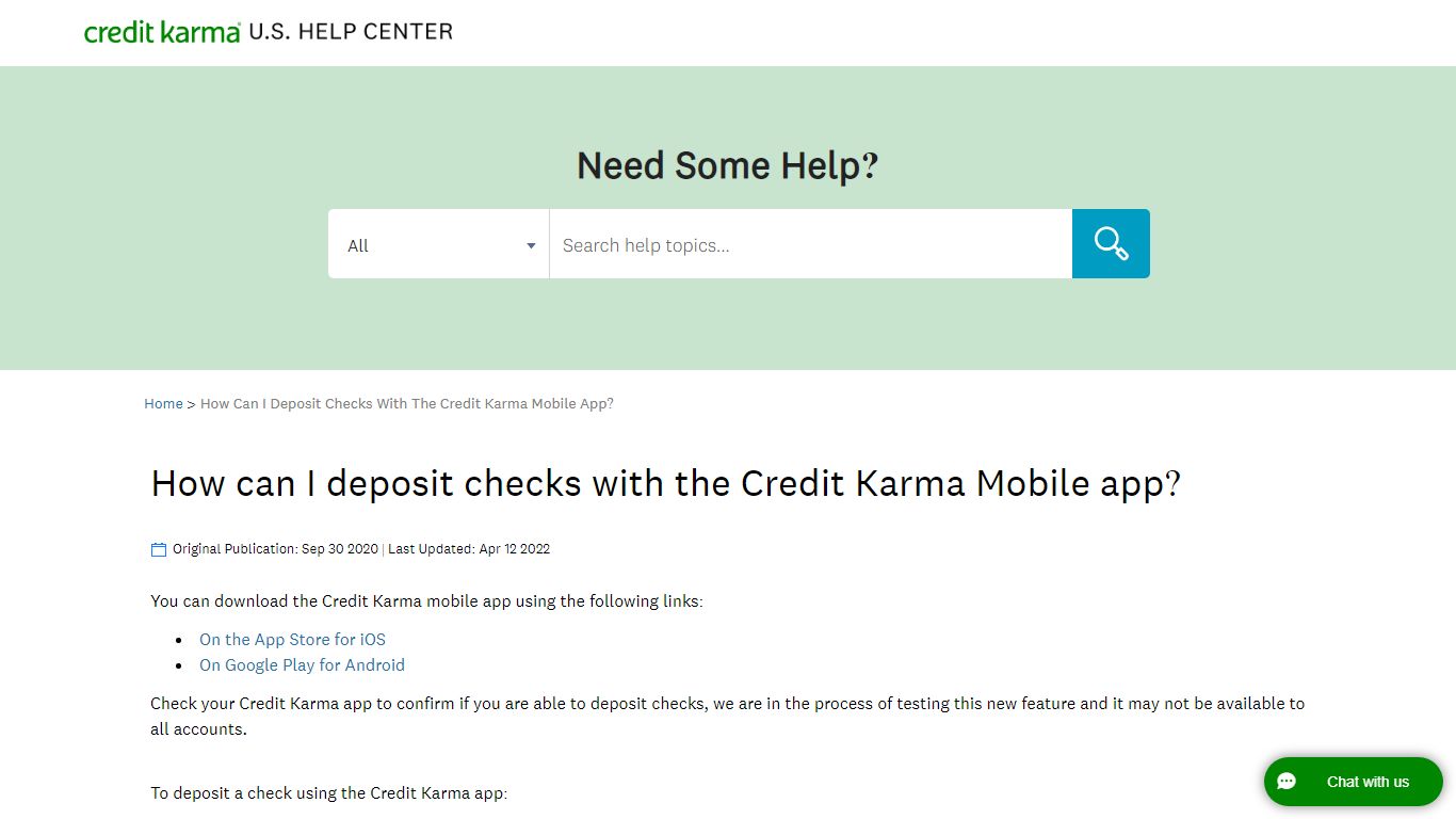 How can I deposit checks with the Credit Karma Mobile app?